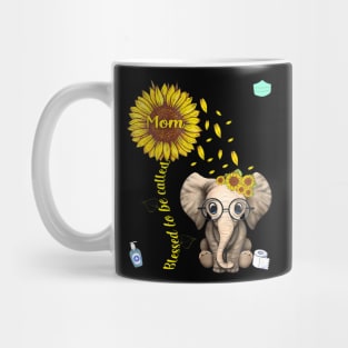 Womens Blessed To Be Called Mom Sunflower Elephant Graphic Mug